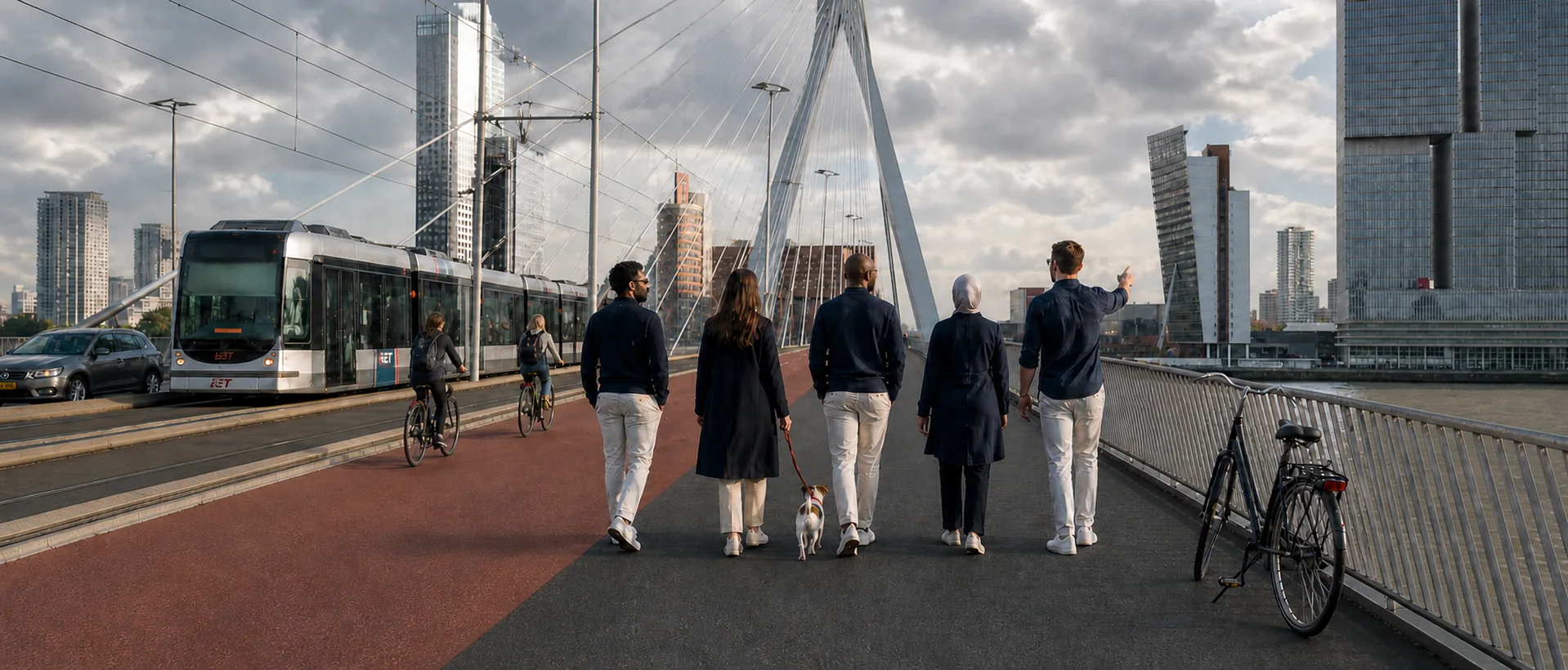 Path-professionals wandelen over de Erasmusbrug