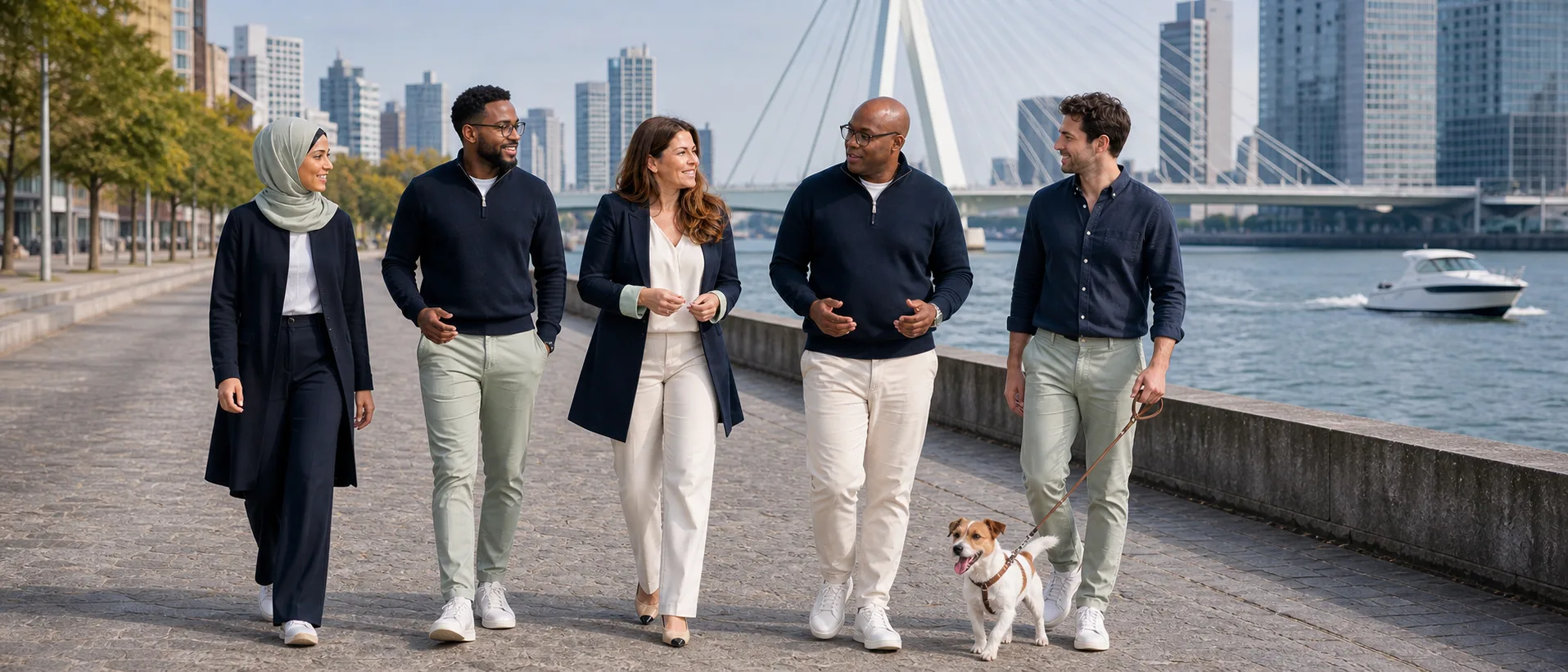 Vijf Path-professionals wandelen langs de Maas